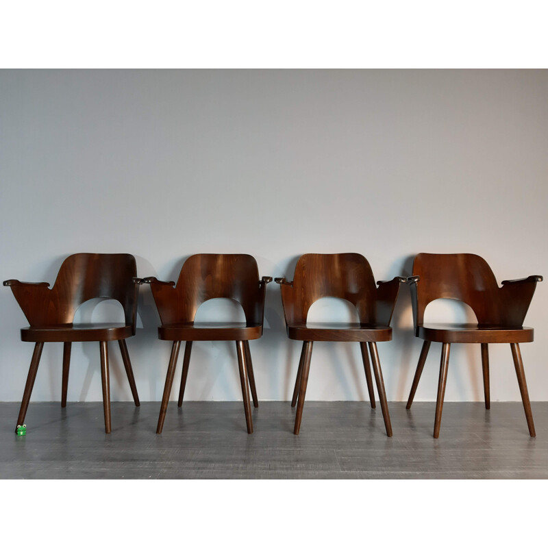 Set of 4 chairs in walnut by TON, model 1515