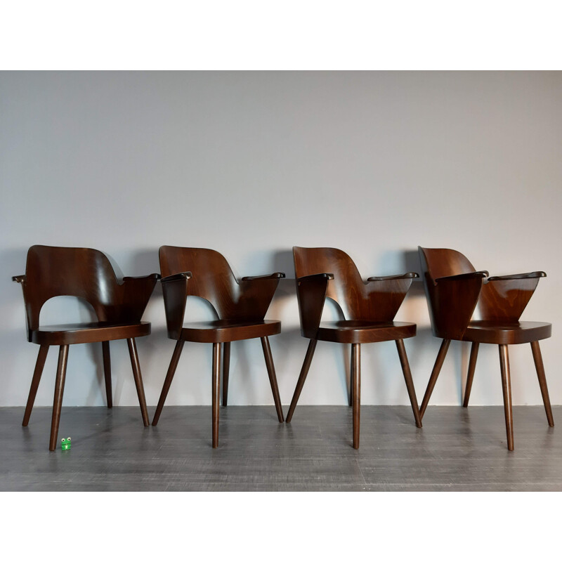 Set of 4 chairs in walnut by TON, model 1515