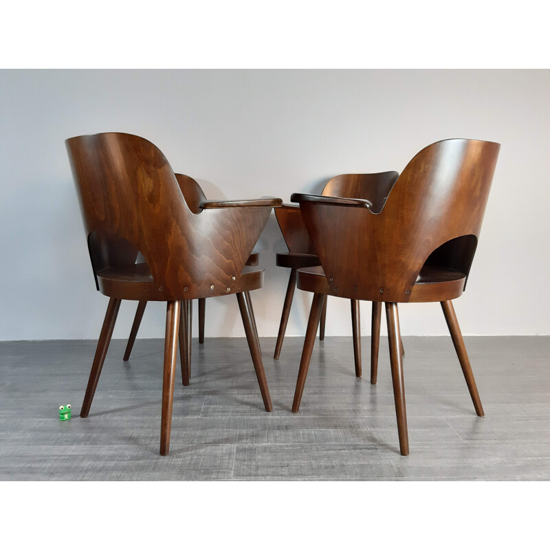 Set of 4 chairs in walnut by TON, model 1515