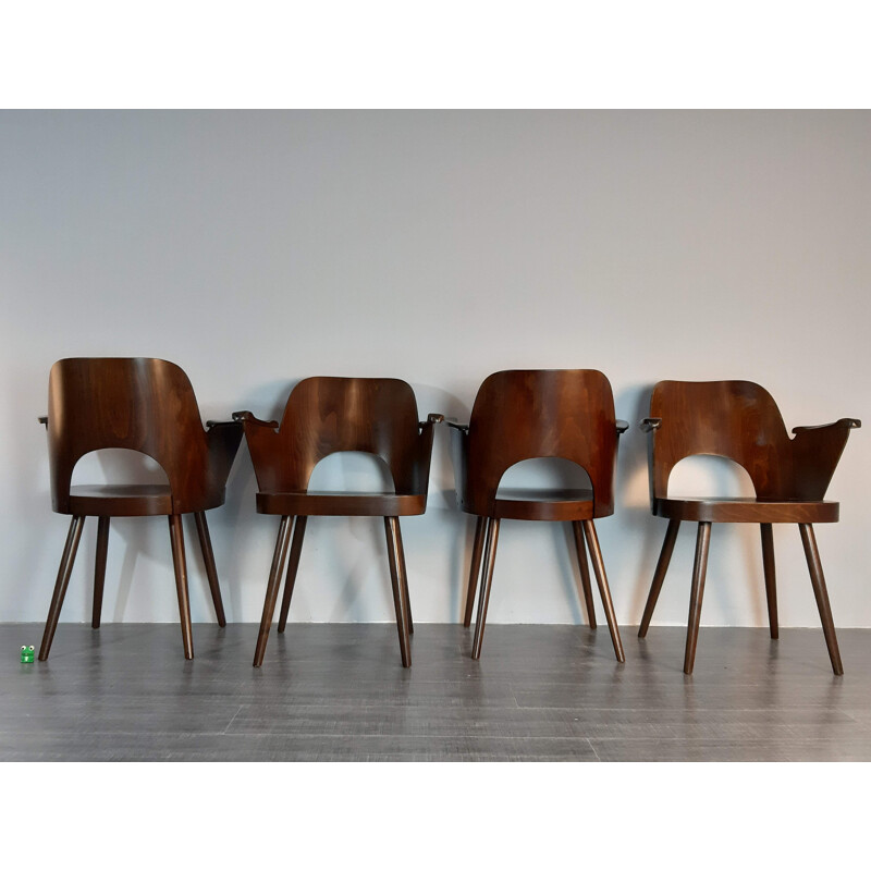 Set of 4 chairs in walnut by TON, model 1515