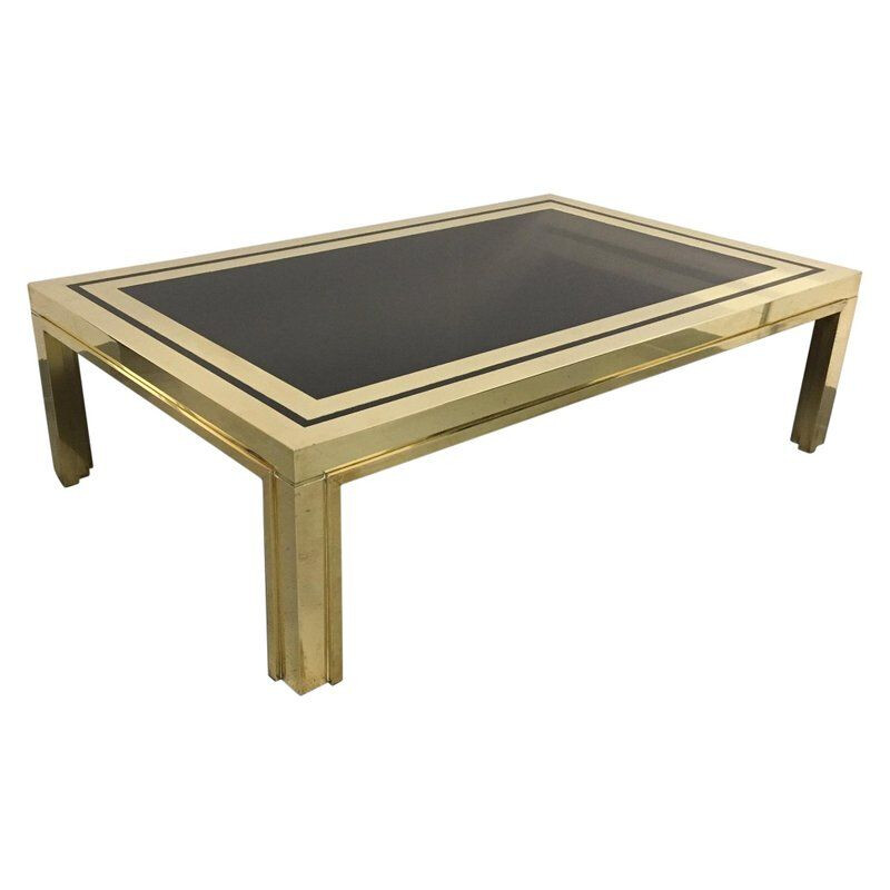 Vintage italian coffee table for Liwan's in brass and glass 1970