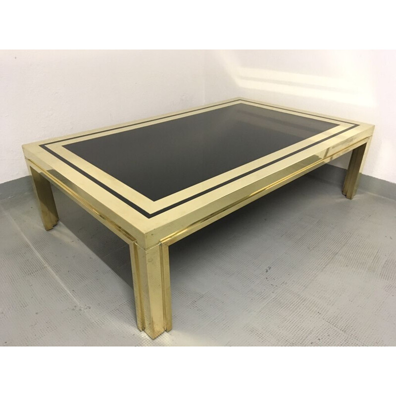 Vintage italian coffee table for Liwan's in brass and glass 1970