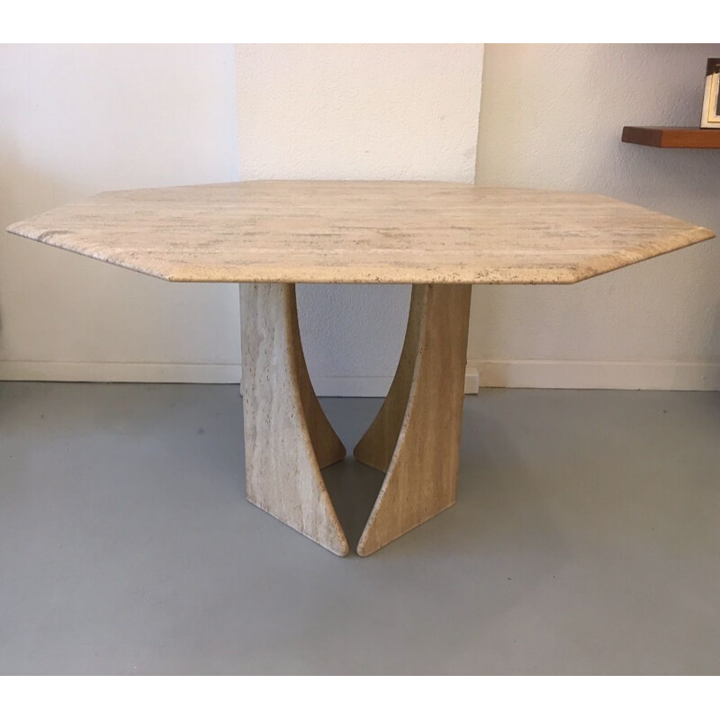 Vintage italian octagonal travertine table 1970