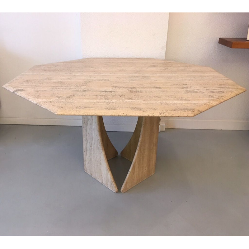 Vintage italian octagonal travertine table 1970