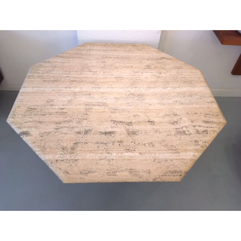 Vintage italian octagonal travertine table 1970