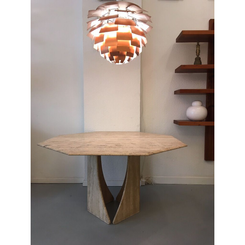 Vintage italian octagonal travertine table 1970