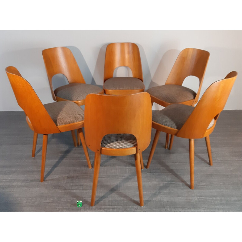  6 vintage dining chairs by Oswald Haerdtl in beechwood and fabric for TONE, 1955