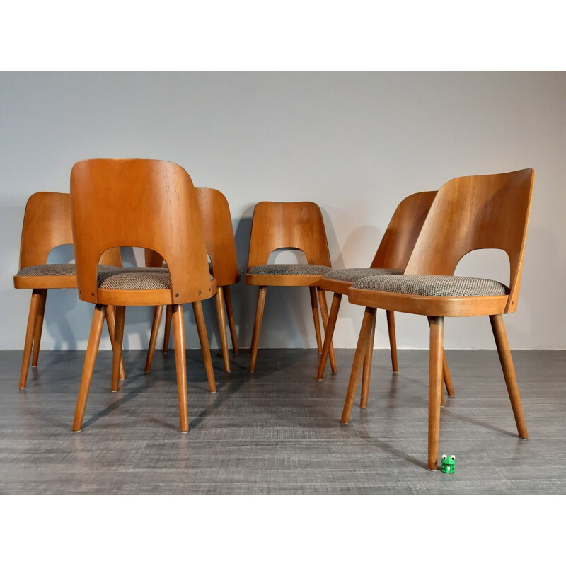  6 chaises à repas en hêtre et tissus vintage par Oswald Haerdtl pour TON,1955