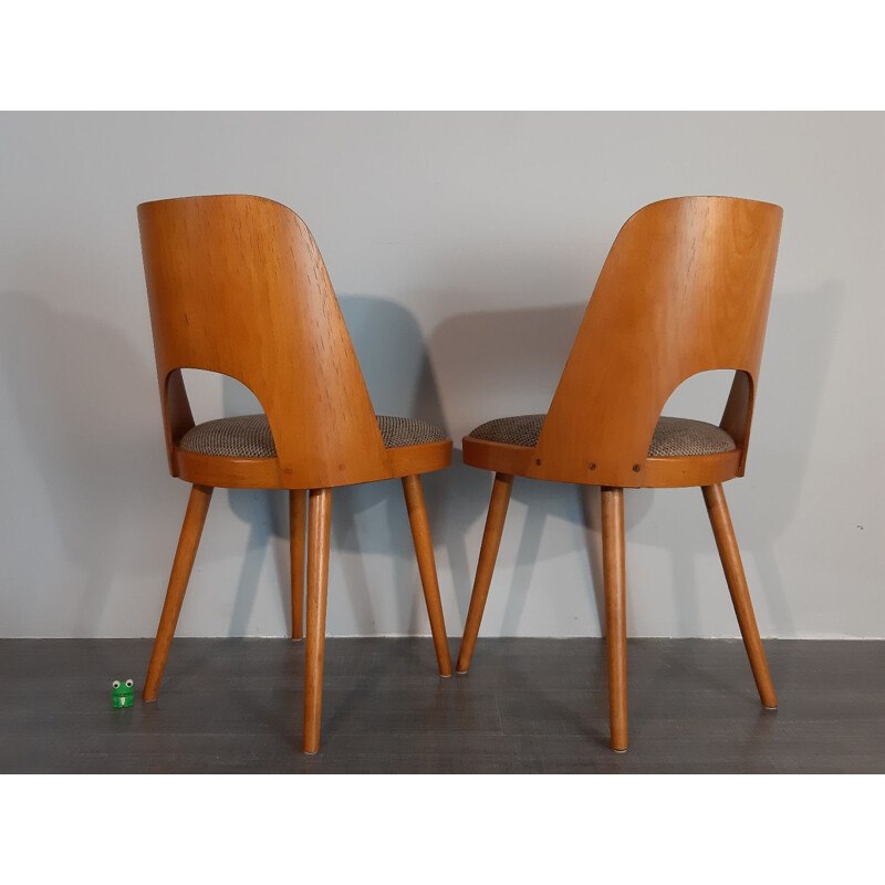  6 vintage dining chairs by Oswald Haerdtl in beechwood and fabric for TONE, 1955