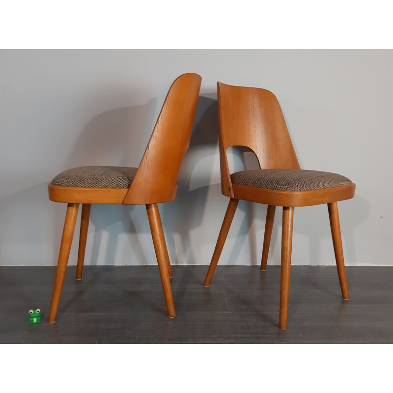  6 vintage dining chairs by Oswald Haerdtl in beechwood and fabric for TONE, 1955