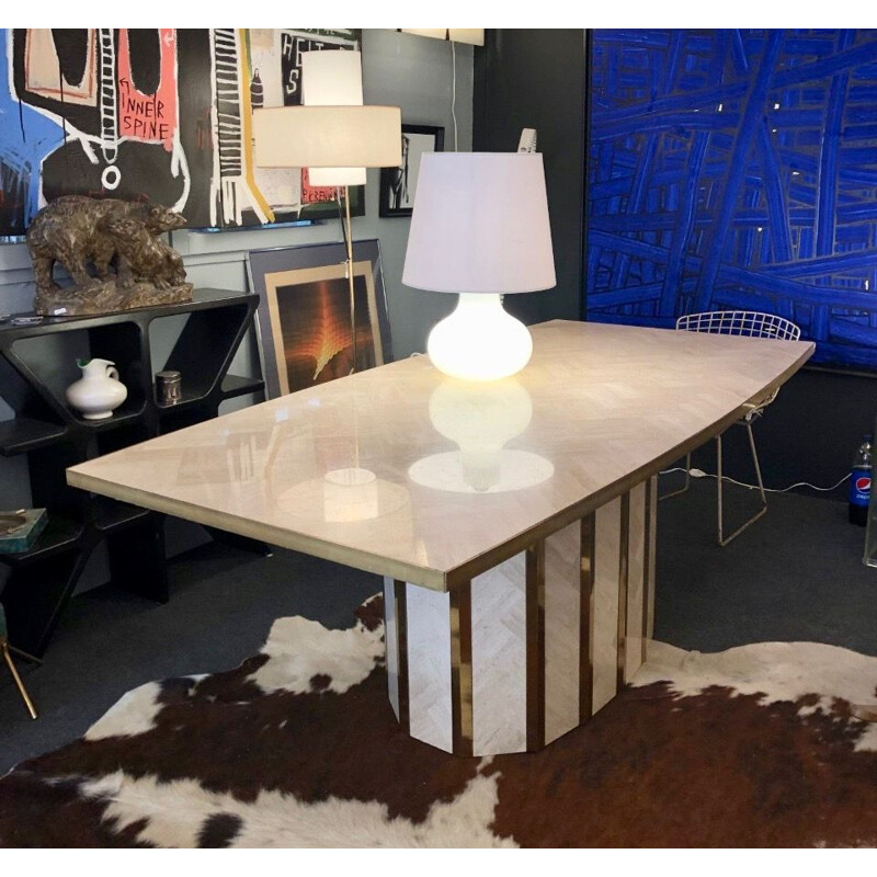 Large Italian vintage travertine dining table,1970