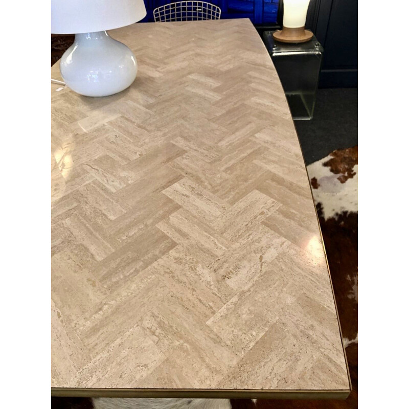 Large Italian vintage travertine dining table,1970