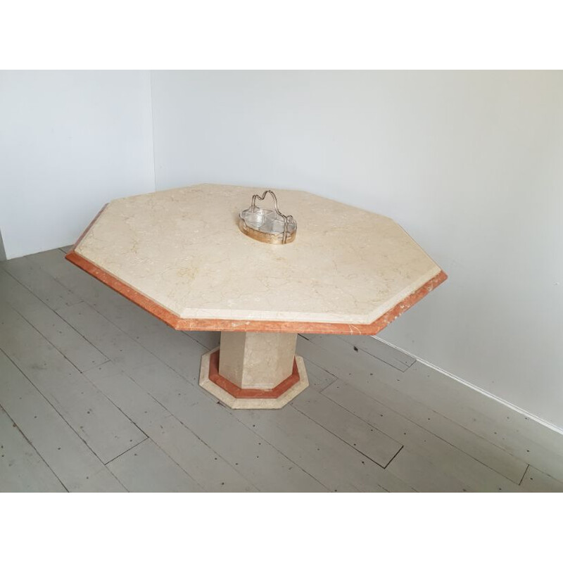 Vintage Italian dining table in red and white marble,1990