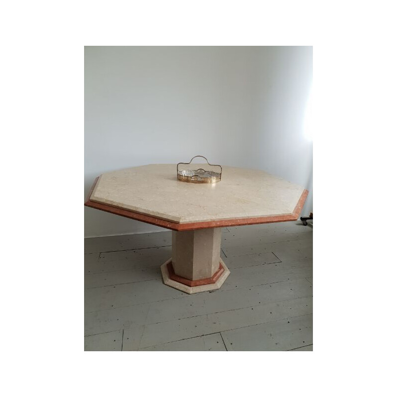 Vintage Italian dining table in red and white marble,1990