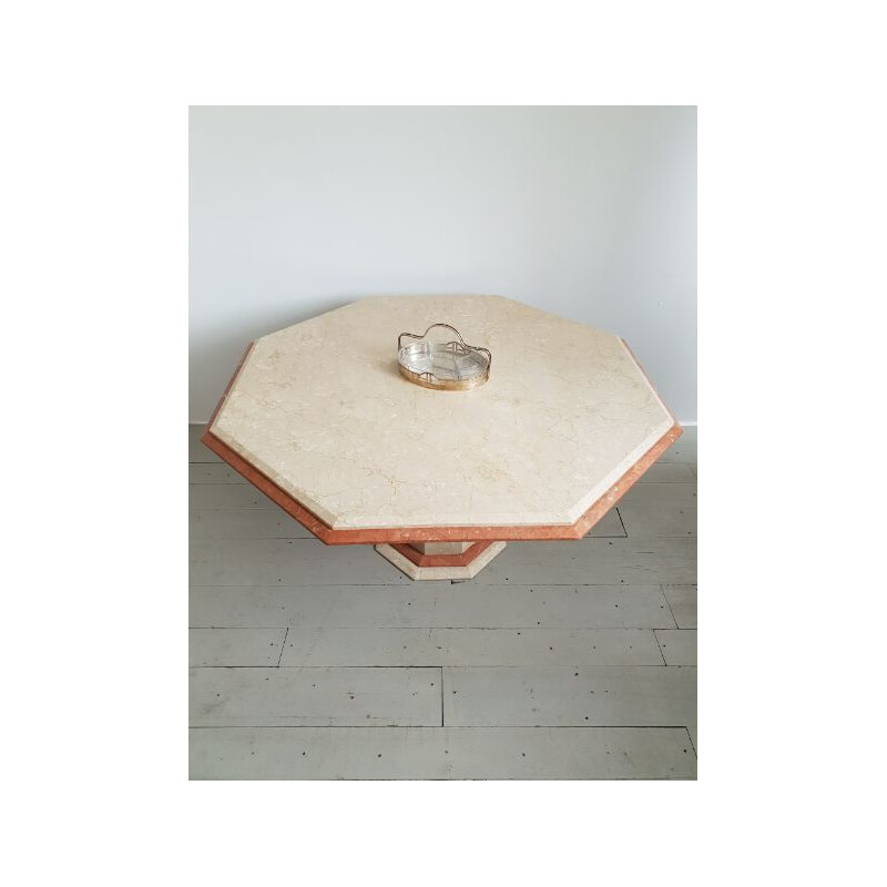 Table à repas Italienne vintage octogonale en marbre rouge blanc,1990