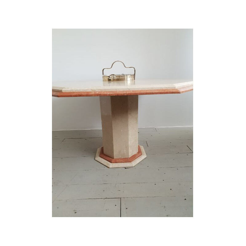 Table à repas Italienne vintage octogonale en marbre rouge blanc,1990