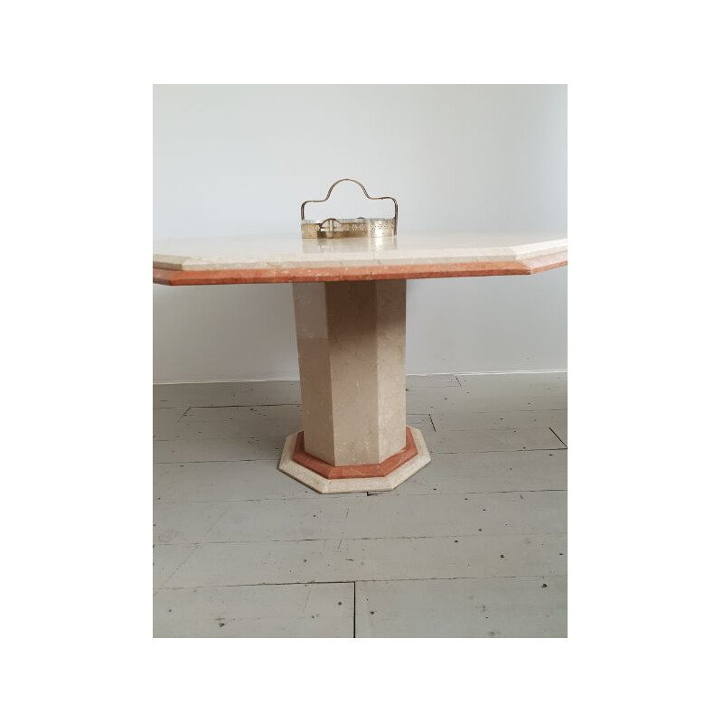 Vintage Italian dining table in red and white marble,1990