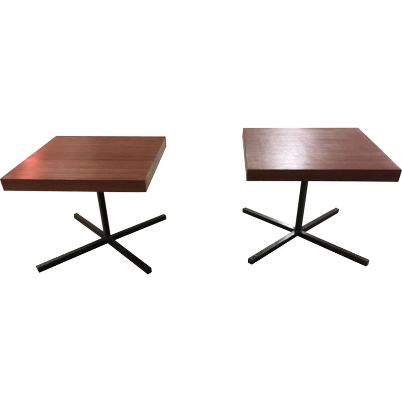 Pair of mahogany side tables by Pierre Guariche