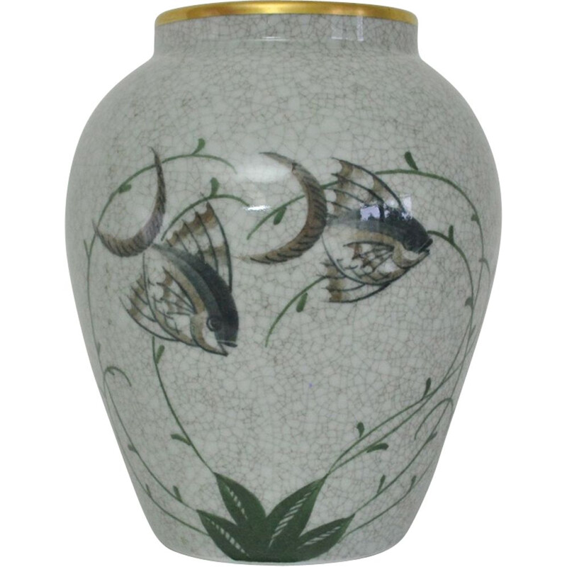 Vintage vase Craquele glaze porcelain, Lyngby Porcelain, 1930-40s