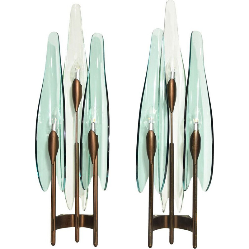 Pair of vintage wall lamps Dahlia by Max Ingrand for Fontana Arte 1950s