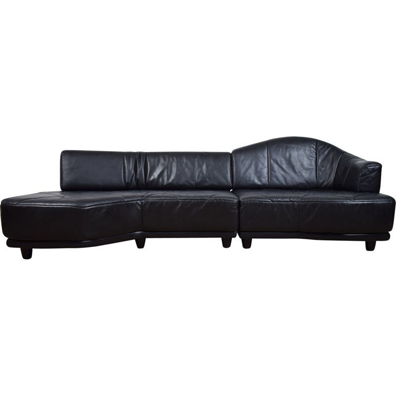 Vintage sofa black leather 1970s