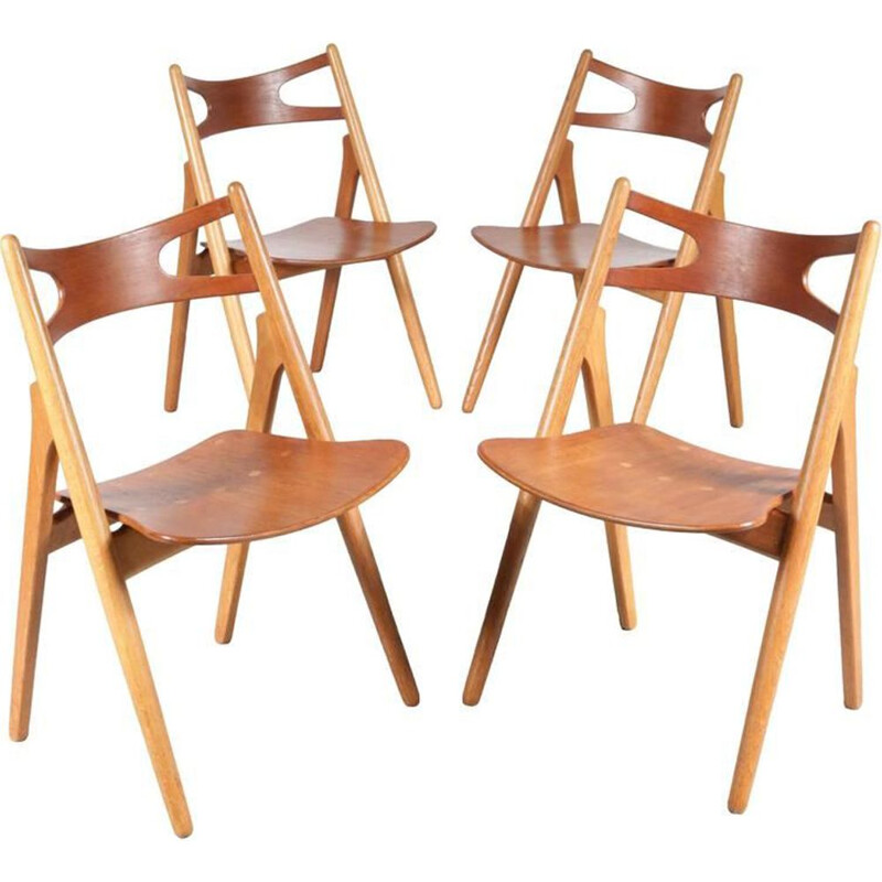 Set of 4 vintage dining chairs CH29 Sawbuck, Hans J. Wegner by Carl Hansen & Son 1950s