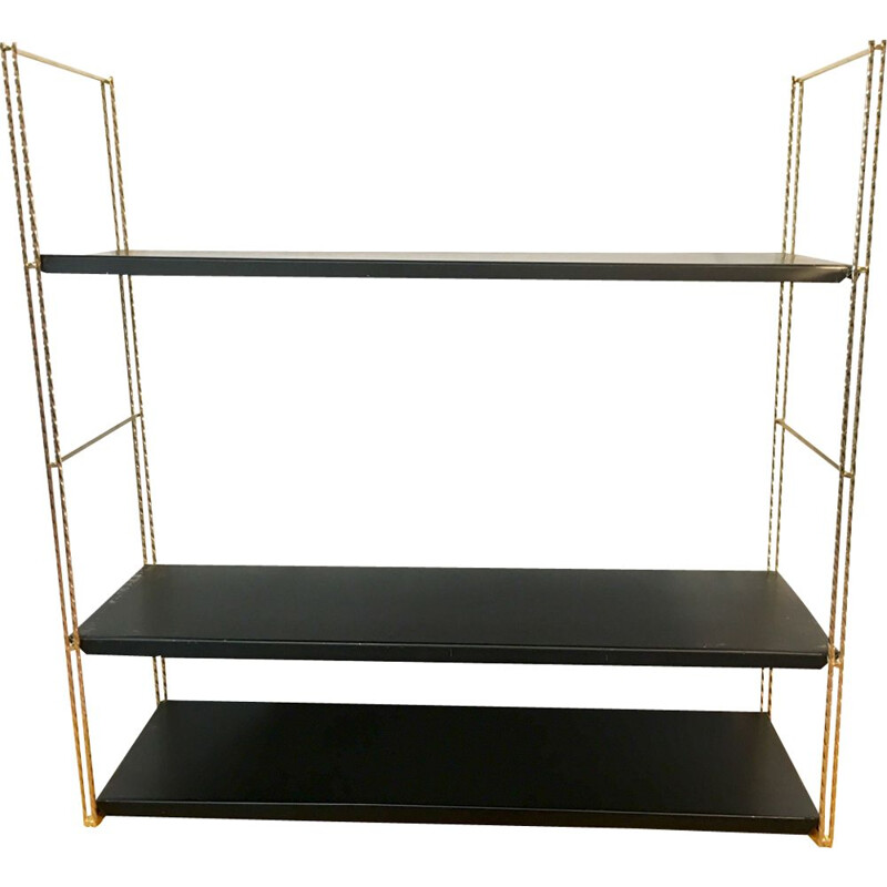 Vintage wall shelves system in black steel 1960s