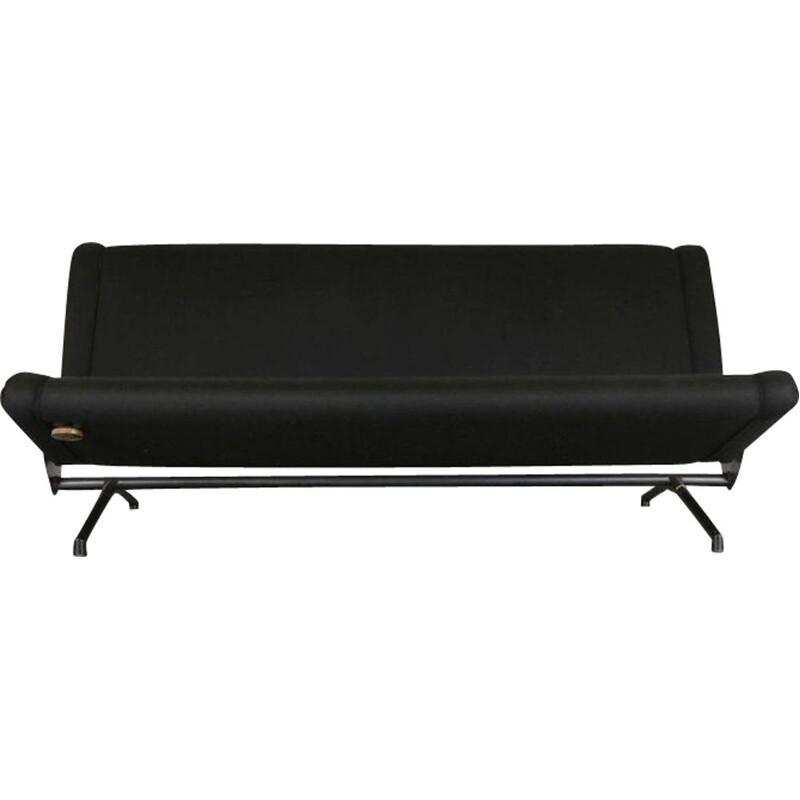 Vintage sofa Model D70 for Tecno in black fabric and metal 1950