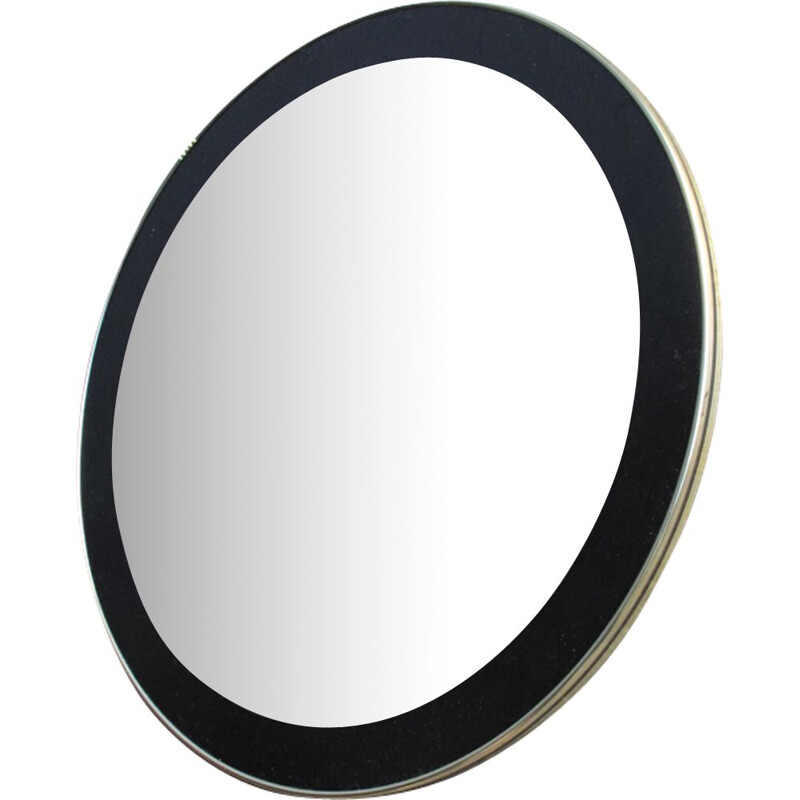 Vintage round mirror with black frame