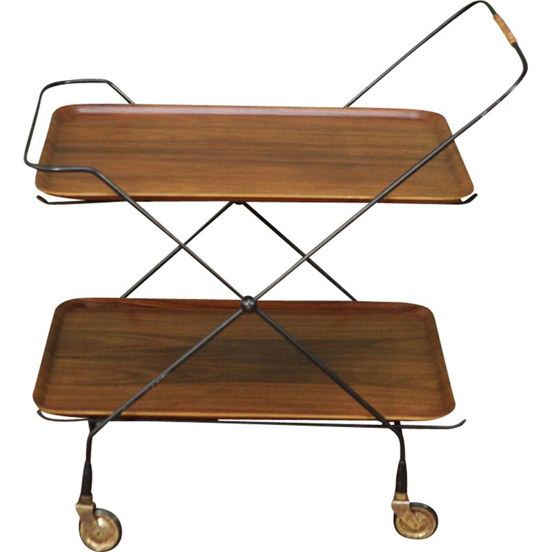 Vintage scandinavian trolley by Jie Gantofta in teak and metal 1950