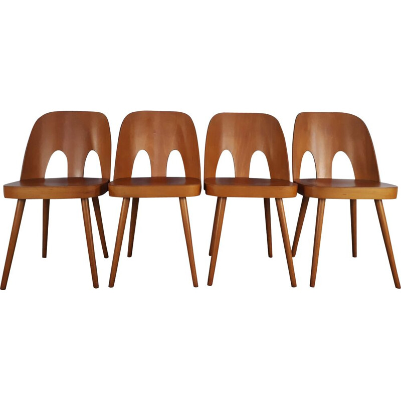 Set of 4 chairs in beech by Oswald Haerdtl for TON