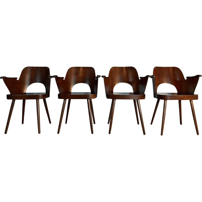 Set of 4 chairs in walnut by TON, model 1515