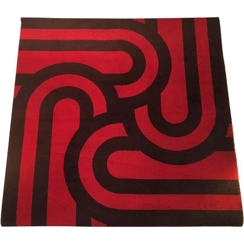 Swiss vintage pop carpet for Melchnau in red wool 1970