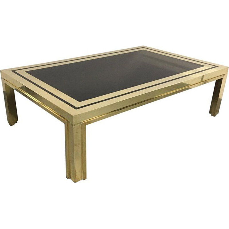 Vintage italian coffee table for Liwan's in brass and glass 1970