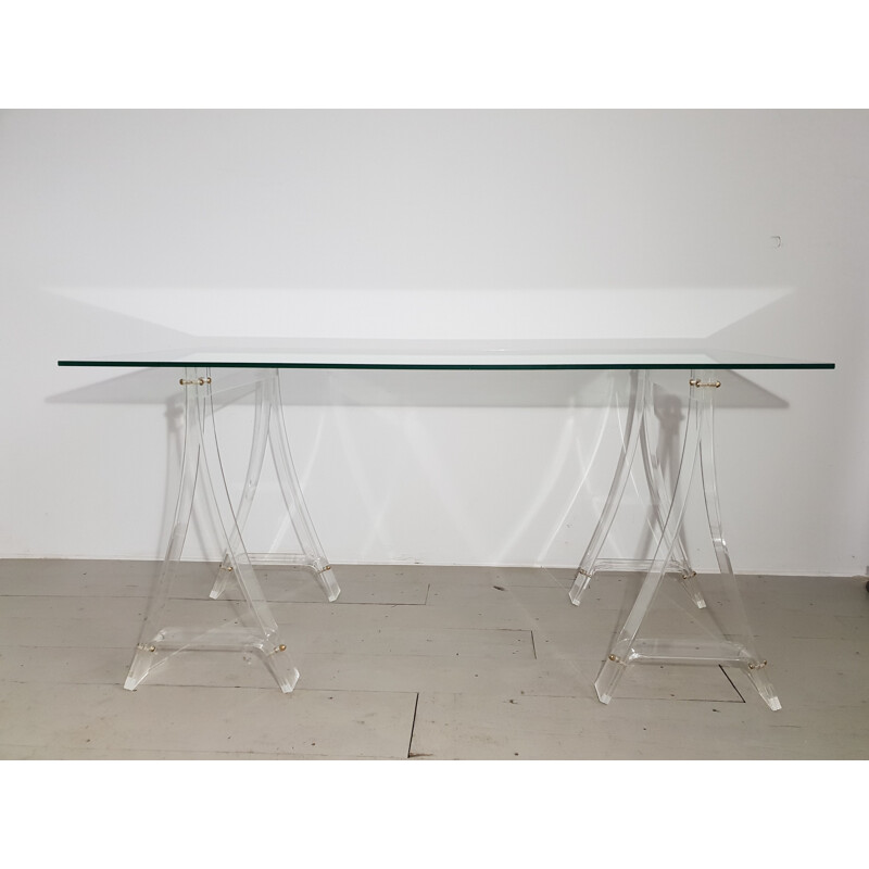 Bureau vintage en verre securit et plexiglas