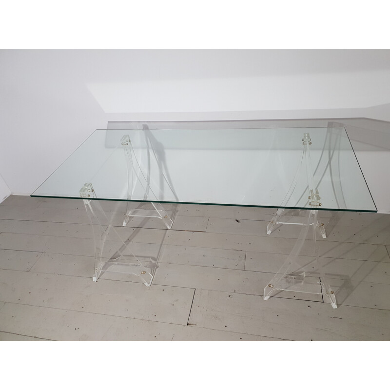 Bureau vintage en verre securit et plexiglas