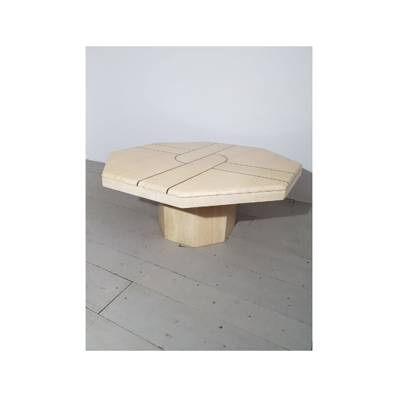 Table basse vintage octogonale en travertin 1990