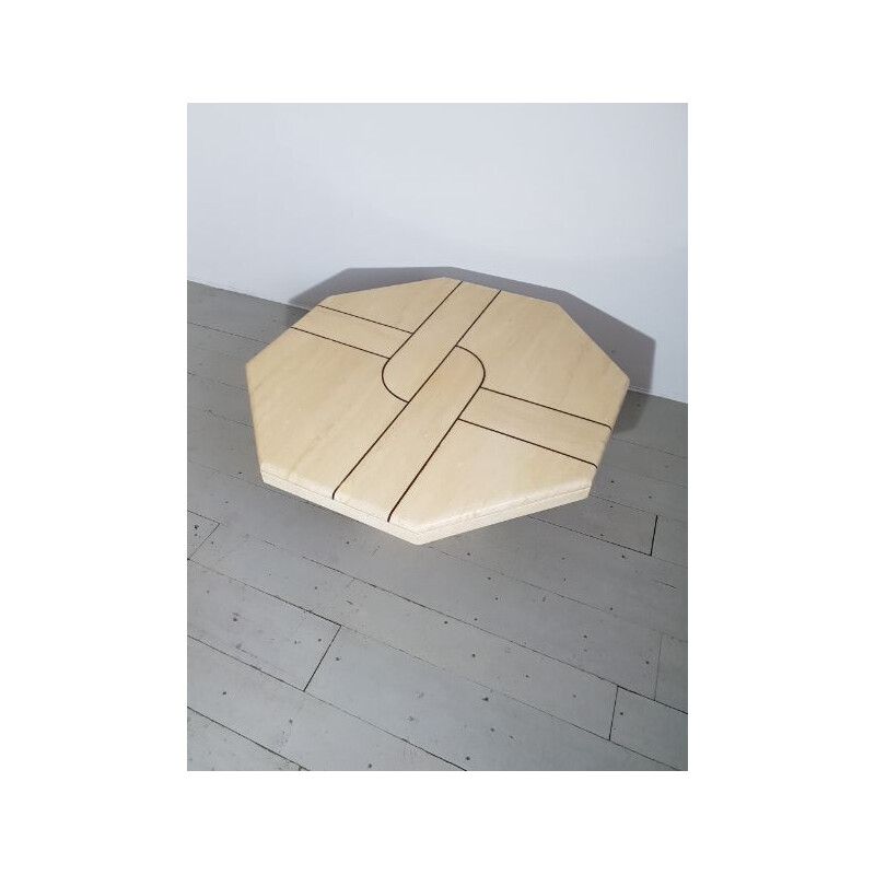 Vintage octagonal coffee table in travertine 1990