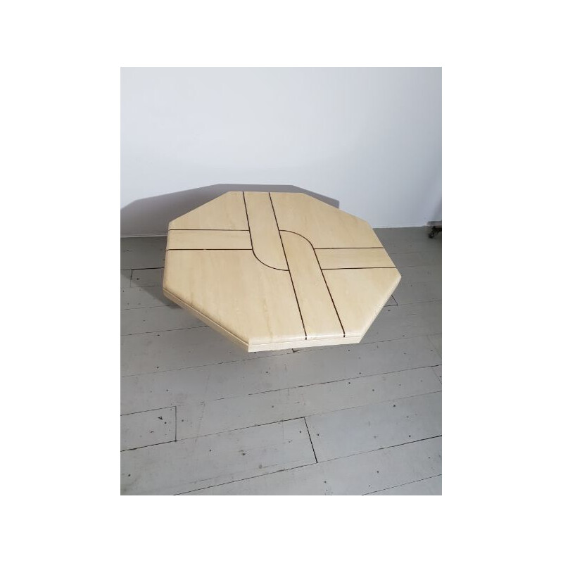 Vintage octagonal coffee table in travertine 1990