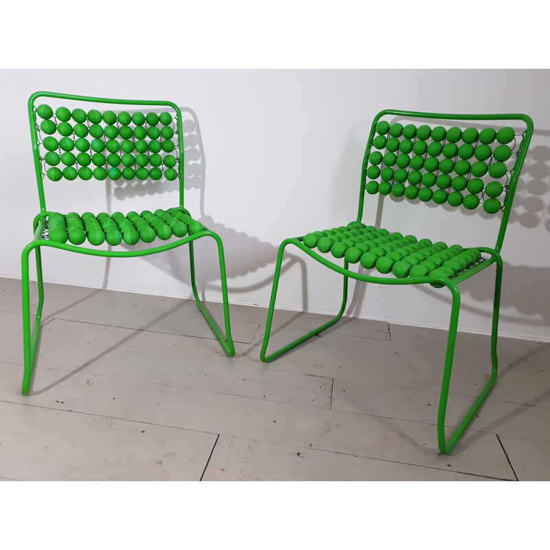 Pair of vintage green chairs in steel and plastic 1980