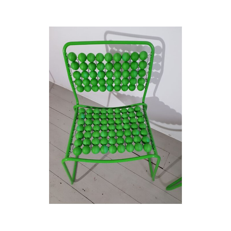 Pair of vintage green chairs in steel and plastic 1980
