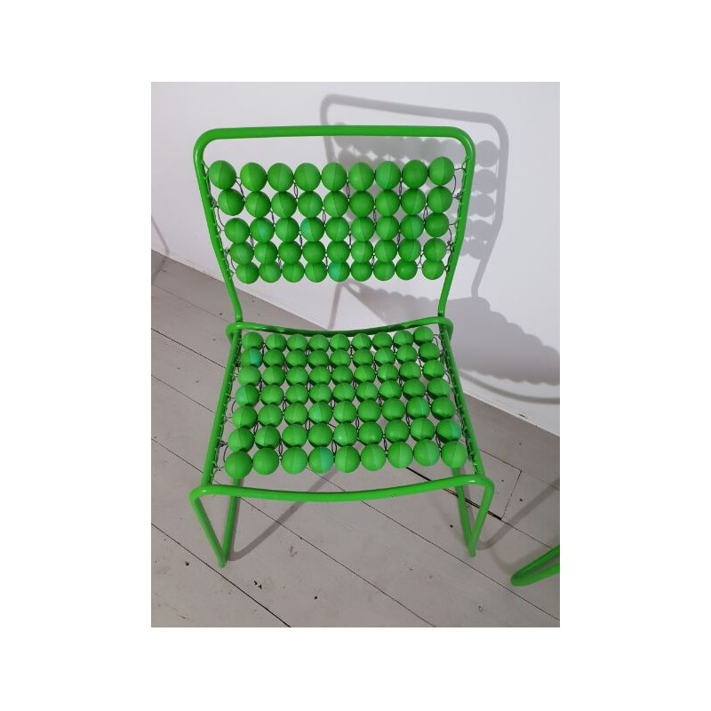 Paire de chaises vintage vertes en acier et plastique 1980