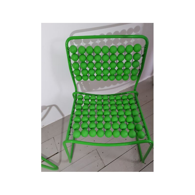 Paire de chaises vintage vertes en acier et plastique 1980