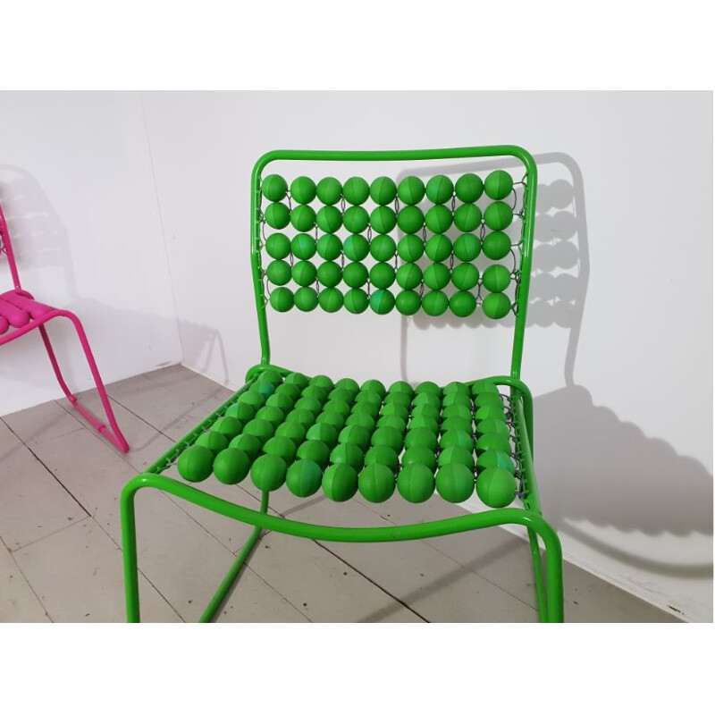 Pair of vintage green chairs in steel and plastic 1980