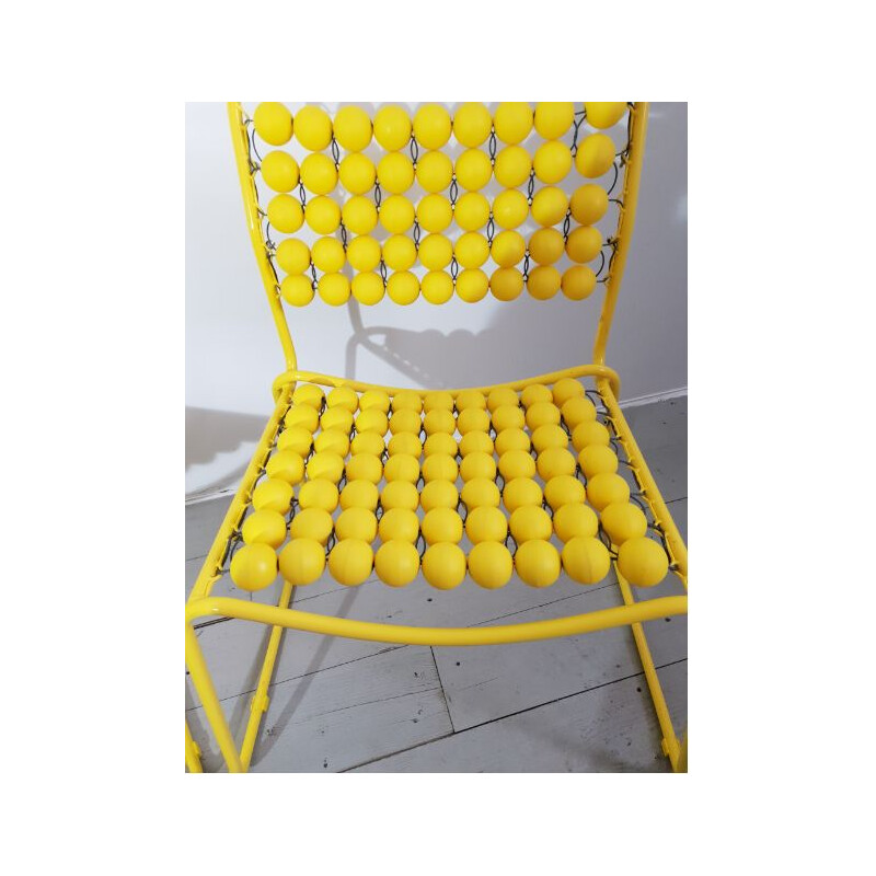 Pair of vintage yellow chairs in steel and plastic 1980