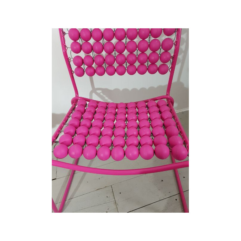 Pair of vintage pink chairs in steel and plastic 1980