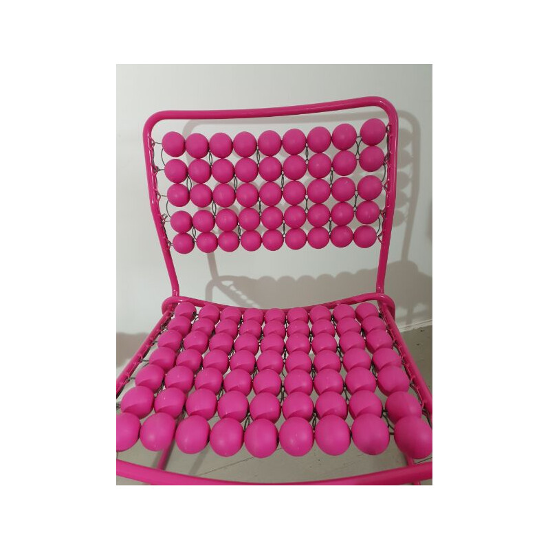 Paire de chaises vintage roses en acier et plastique 1980