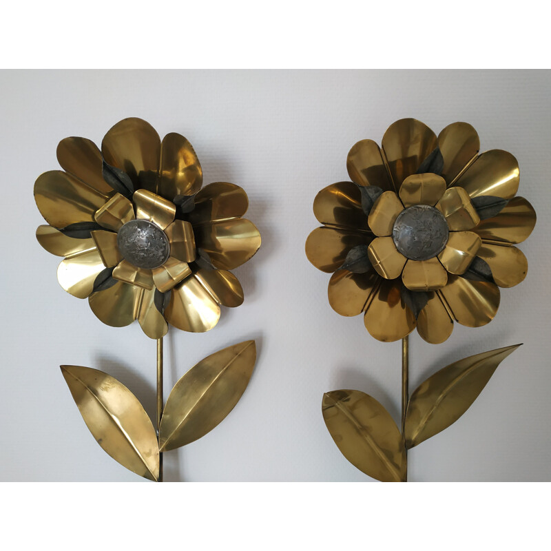 Pair of vintage flower sconces in brass 1970