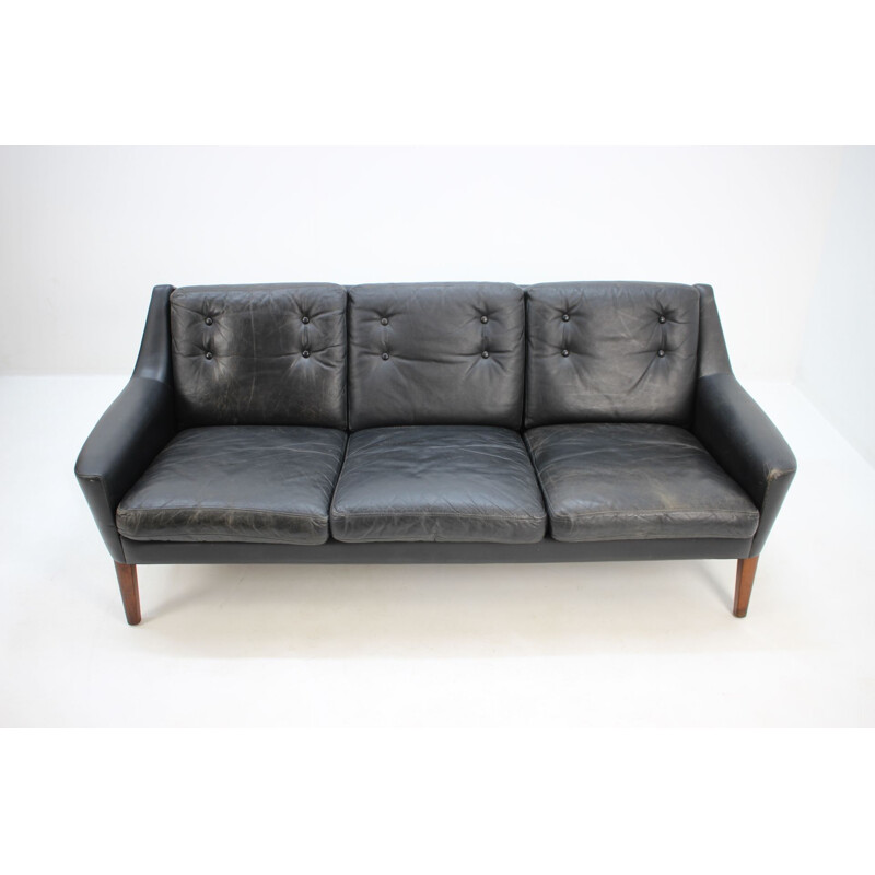 Vintage scandinavian sofa in black leather and wood 1960