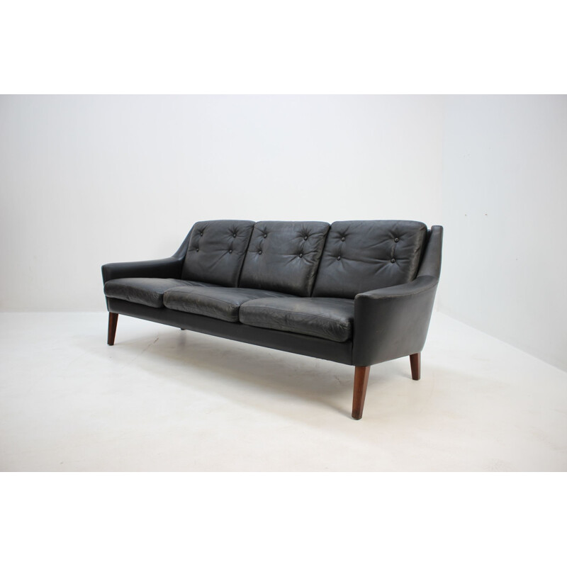 Vintage scandinavian sofa in black leather and wood 1960